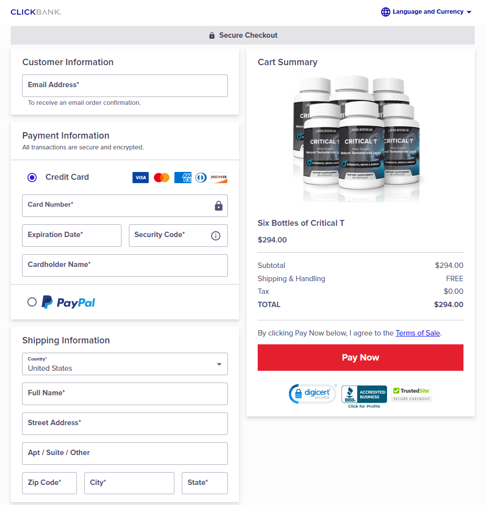 Critical T Official Website Secure Order Page
